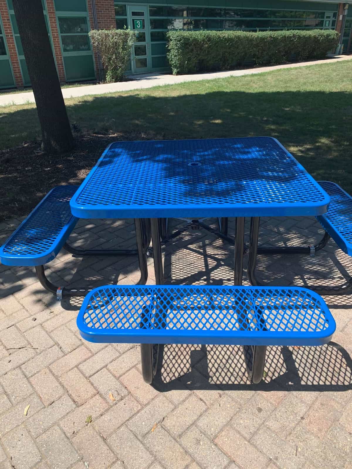 Blue Metal Square Picnic Table